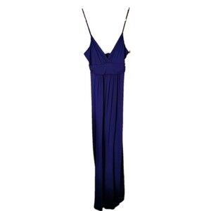 COCO USA Women's Blue Maxi Dress Size L Spaghetti Strap‎ V-Neck